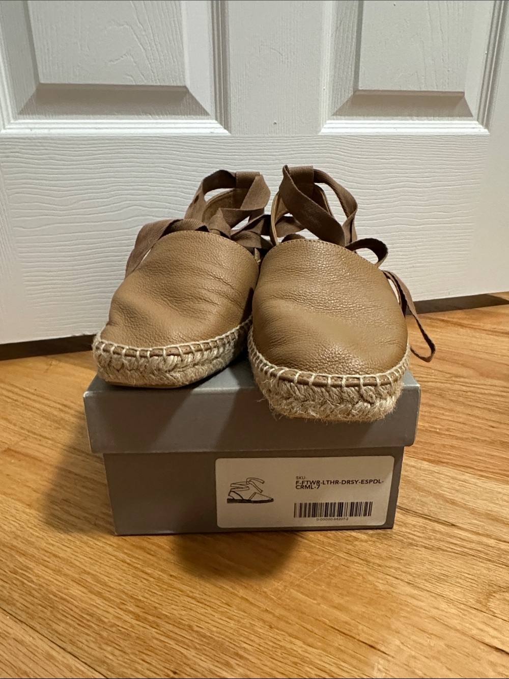 Everlane Leather Espadrille Flats with Ankle Ties - Brown